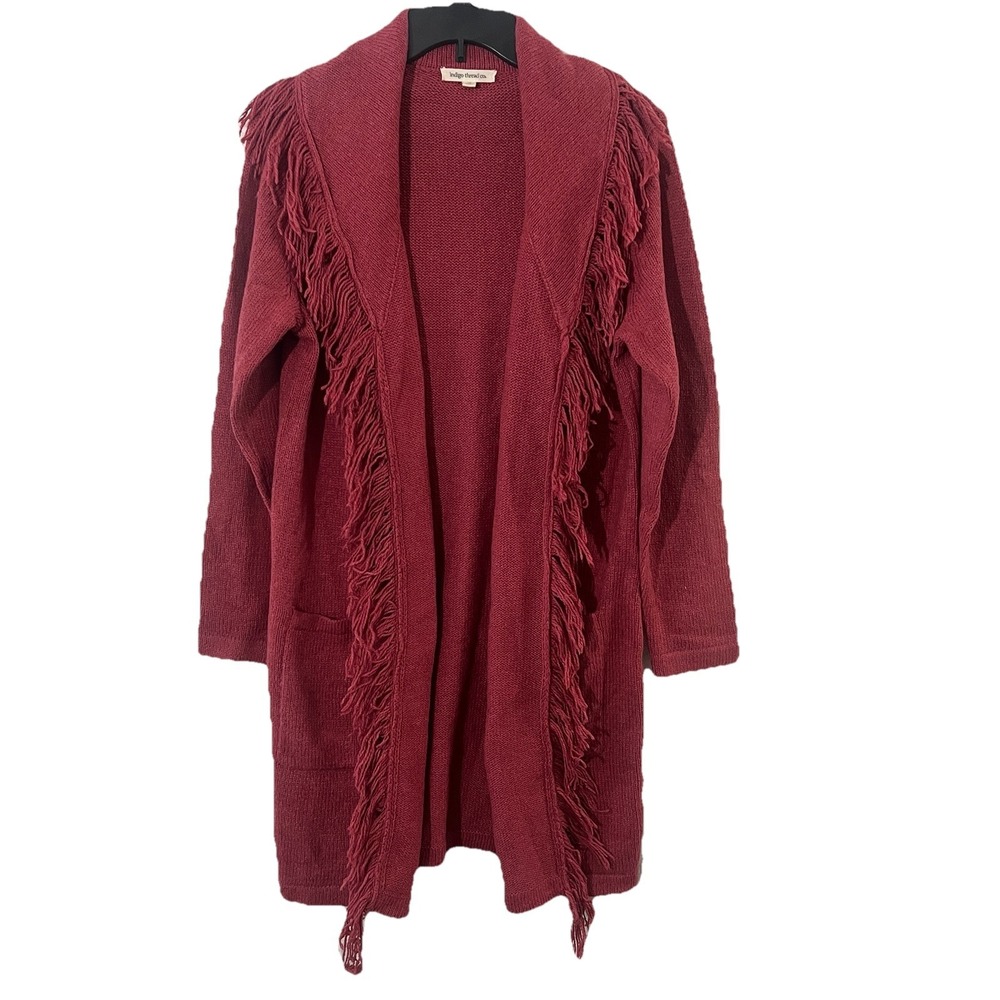 Mauve fringe cardigan sweater with pockets Indigo thread Co. Size M  ‎ NWOT